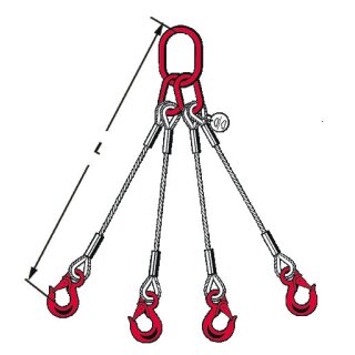 Wire rope hanger 4-strand with safety load hook 8400 kg / 20 mm, length 3,00 m