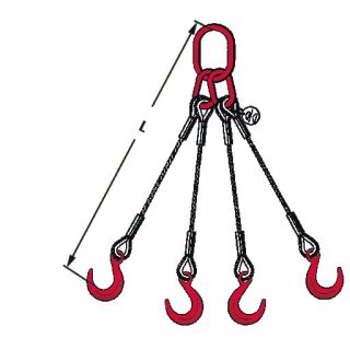 Wire rope hanger 4-strand with wide mouth hook 5700 kg / 16 mm, length 1,00 m