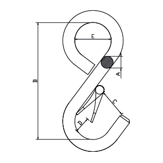 S-Hook, high-strength, with eyelet and hook lock , large version, WLL 750 kg