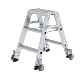 Double-sided step ladder with double-sided access with castors
