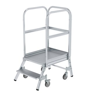 Platform stairs, with single-sided access, with spring-loaded castors, grooved aluminium
