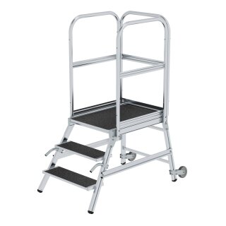 Platform stairs, with single-sided access, with castors and handles, corundum coating. R13