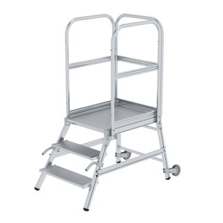 Platform stairs, with single-sided access, with castors and handles, grooved aluminium