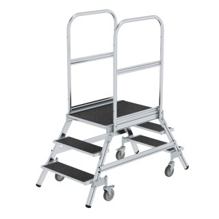 Platform stairs, with double-sided access, with spring-loaded castor corundum coating R 13
