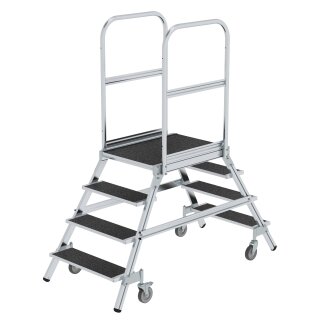 Platform stairs, with double-sided access, with spring-loaded castor corundum coating R13 4 steps