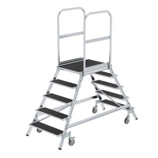 Platform stairs, with double-sided access, with spring-loaded castor corundum coating R13 5 steps
