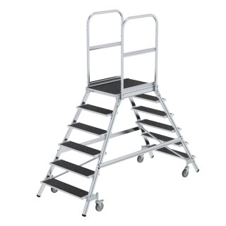 Platform stairs, with double-sided access, with spring-loaded castor corundum coating R13 6 steps
