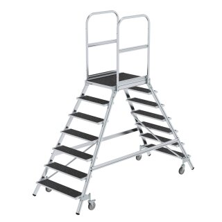 Platform stairs, with double-sided access, with spring-loaded castor corundum coating R13 7 steps