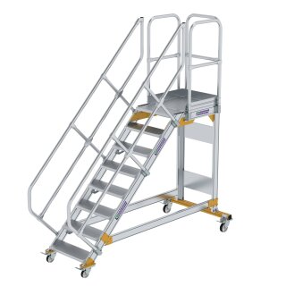 Platform stairs 45° movable step width 600 mm 8 steps Grooved aluminium