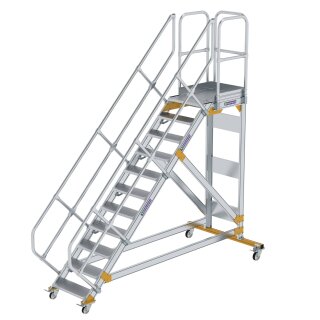 Platform stairs 45° movable step width 600 mm 11 steps Grooved aluminium