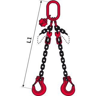 2- Strang Kettengehänge Güteklasse 8 mit Globus-Gabelkopfhaken, verkürzbar 2800kg / 8mm, Länge 3,00 m